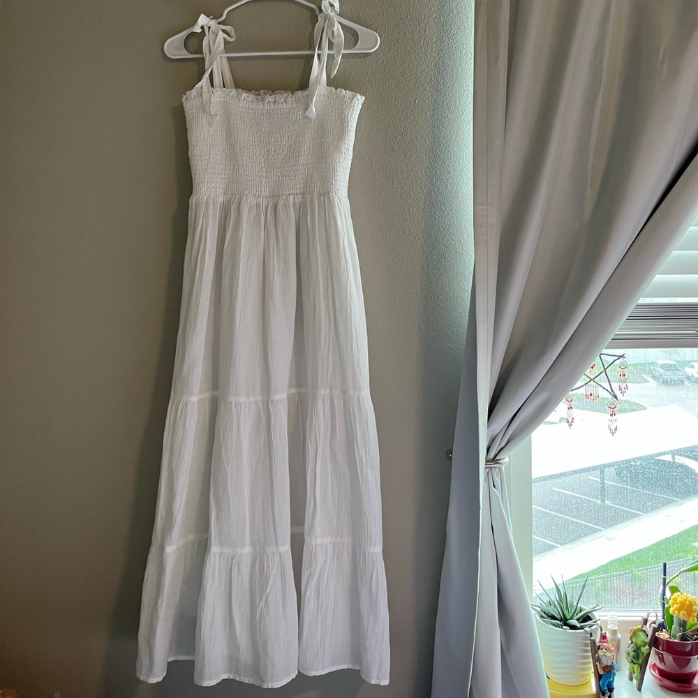 GAP Midi Tiered, Tie-sleeve, White Dress